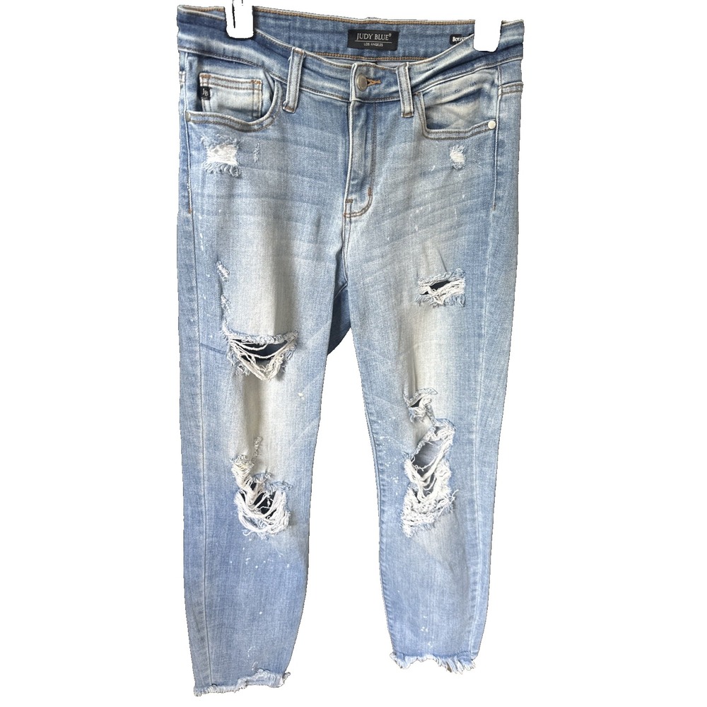 Judy Blue Boyfriend Fit Jeans Distressed Splatter Stretch JB82155LT Size 5/27